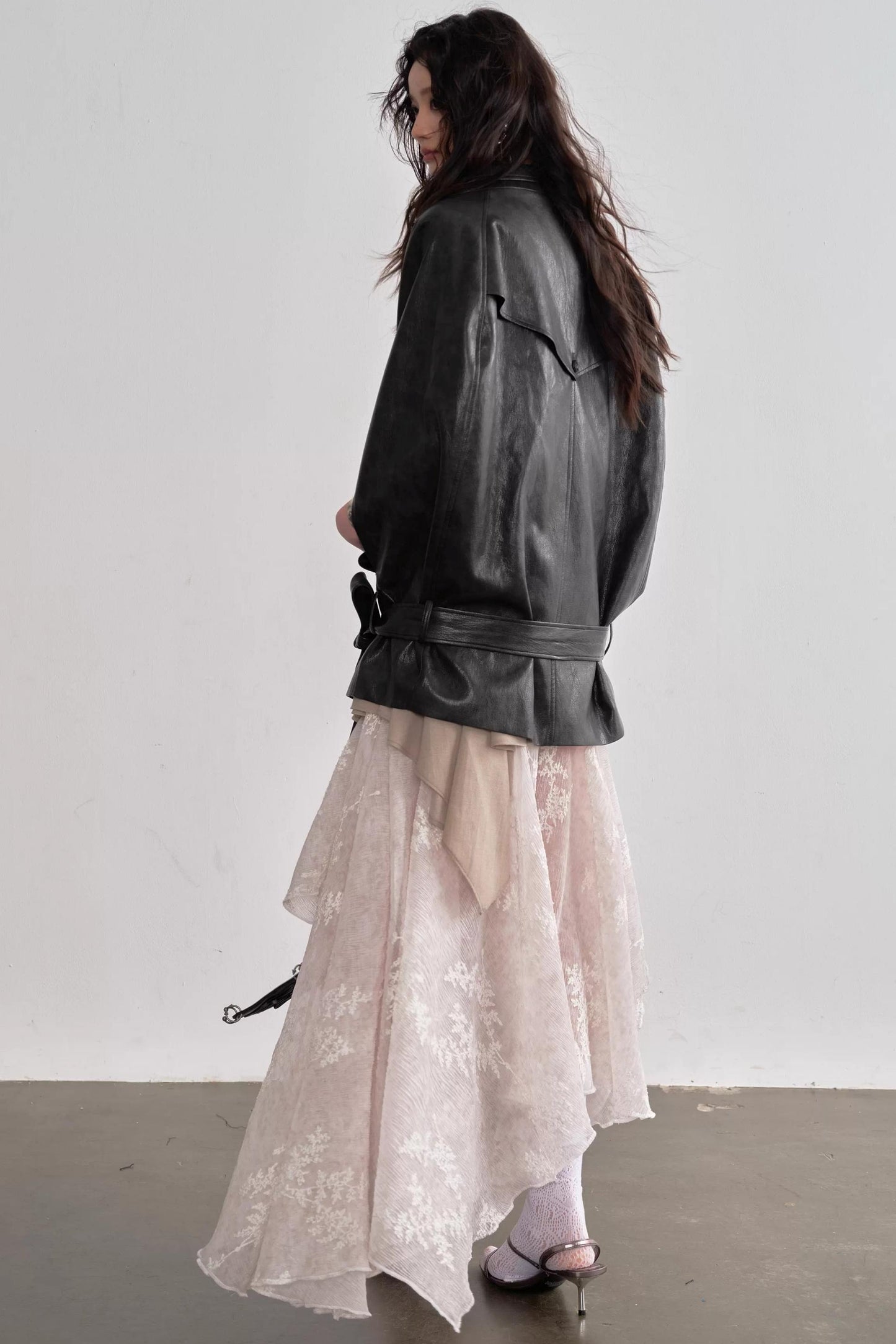 Ebony Brown Leather Cape Coat