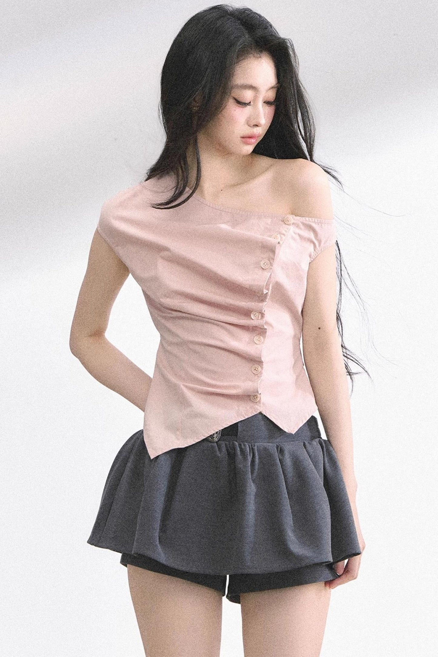 French Lace Asymmetrical Slim Fit Top