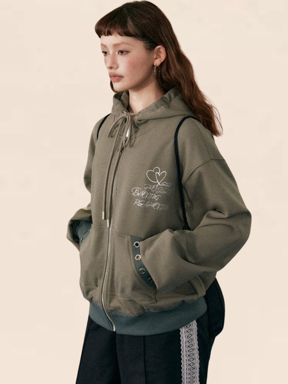 ArmyGreen Hooded Loose-Waist Jacket