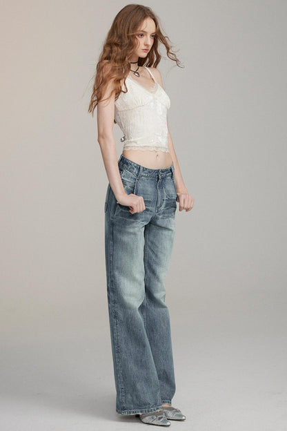 Loose Straight Washed Denim Pants