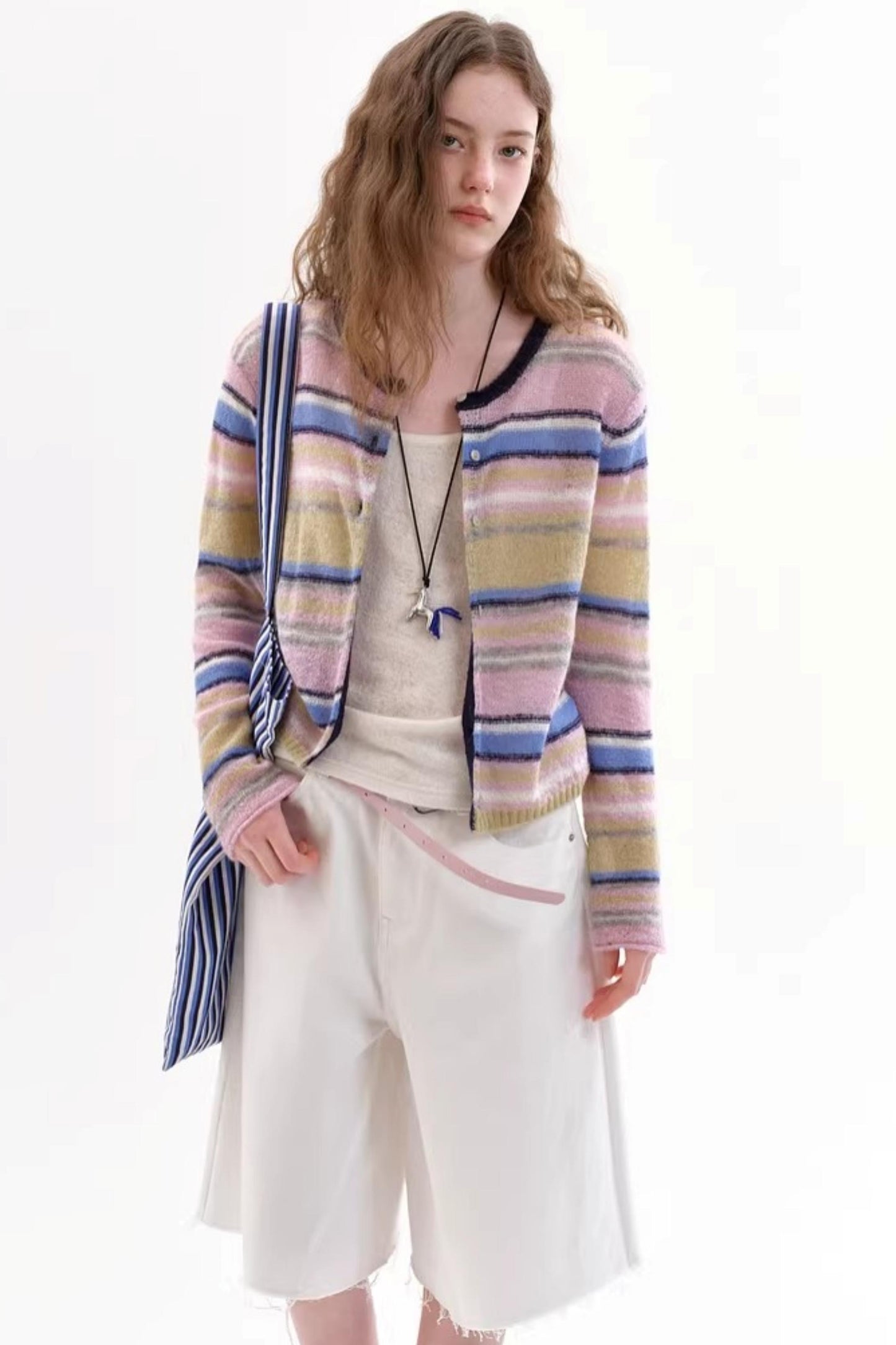 Mohair Blend Striped Cardigan