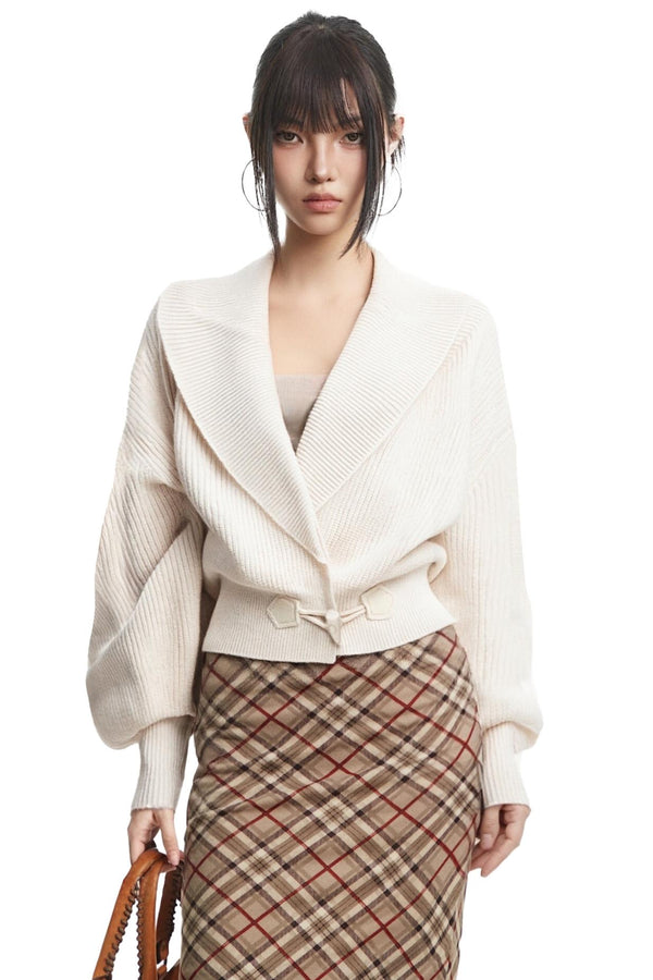 White Horn Button Casual Cardigan Coat