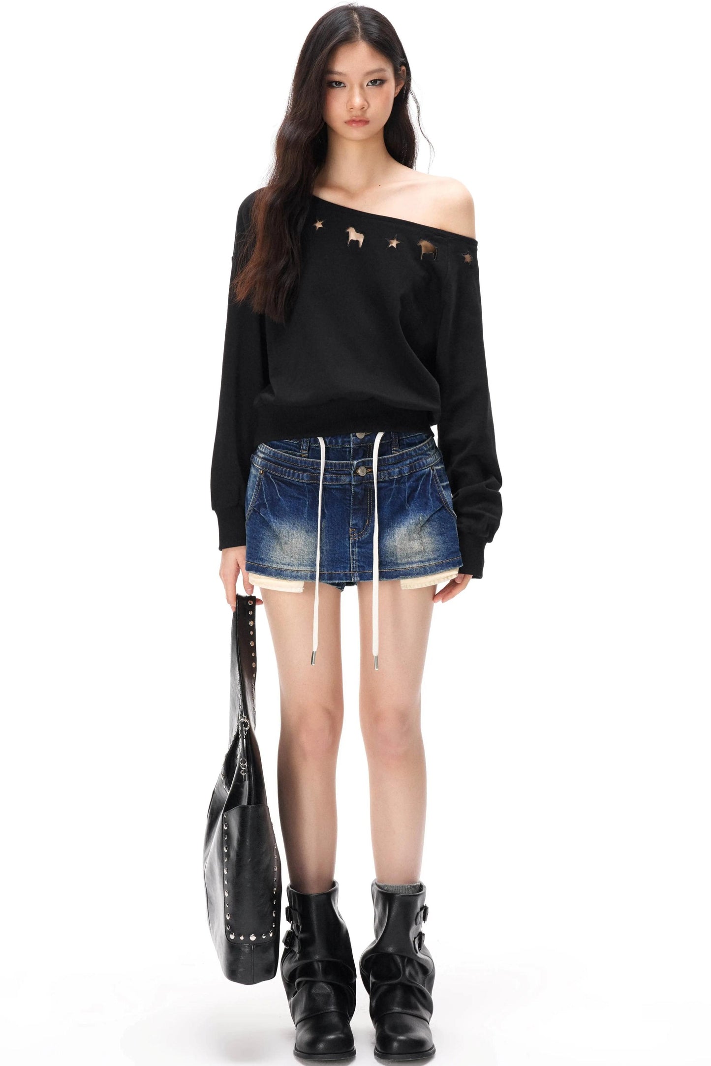 Asymmetrical Hollow Knit Sweater