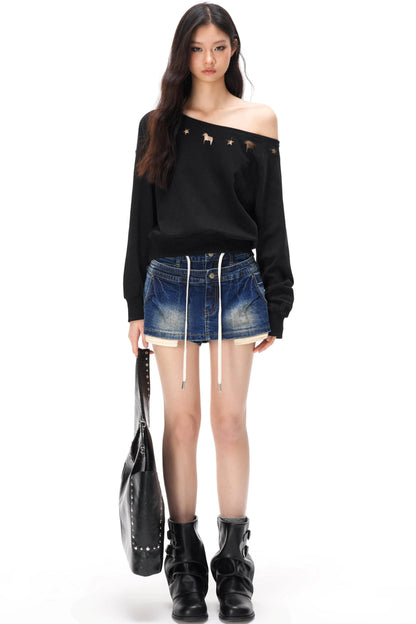 Asymmetrical Hollow Knit Sweater