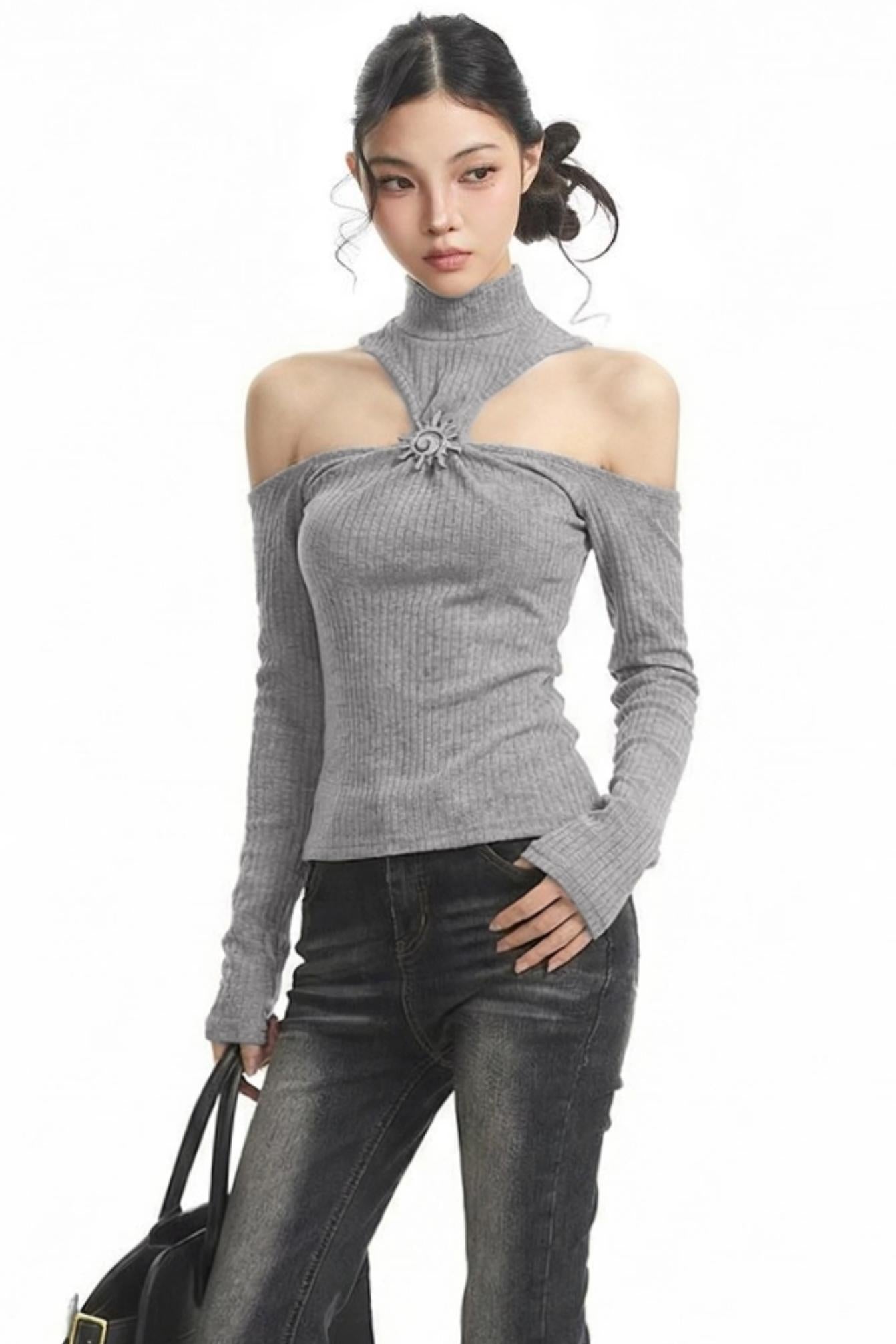 Black Off-Shoulder Halter Top