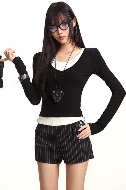 Slim Black Tencel Long Sleeve T-Shirt