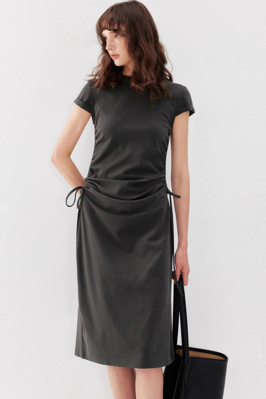 Drawstring Waist Slim Midi Dress