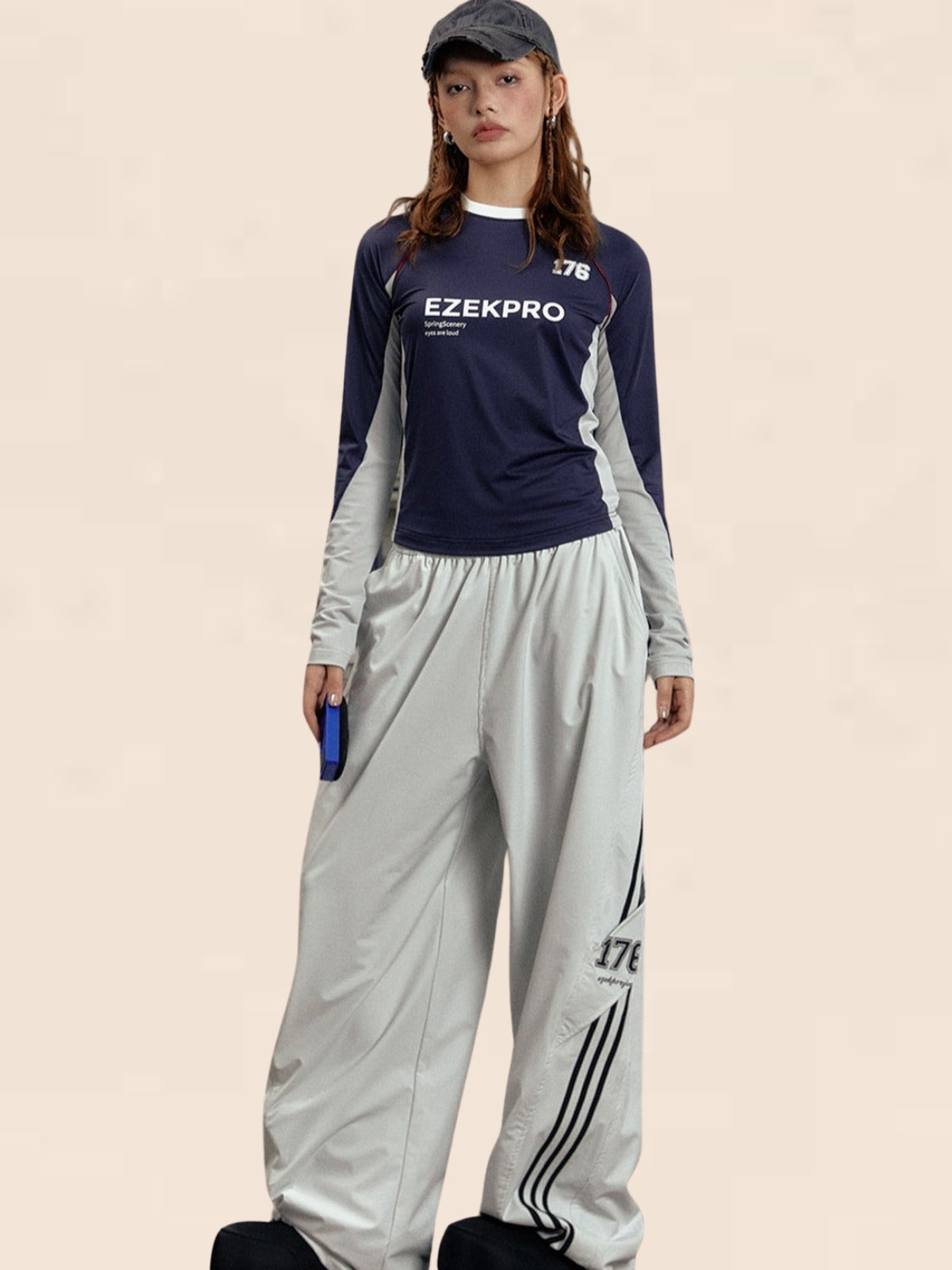 EZEK Drei-Balken-Leggings Cargohose Damen Sommer neue dünne schnell trocknende Jogginghose lose gerade Bein Freizeithose