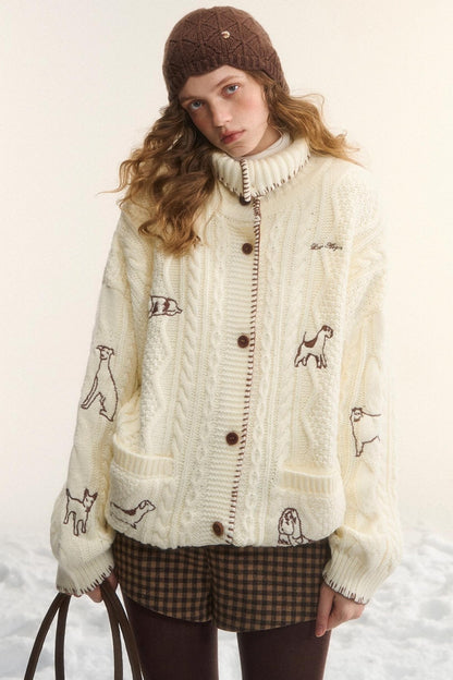 Embroidered Cable Knit Cardigan