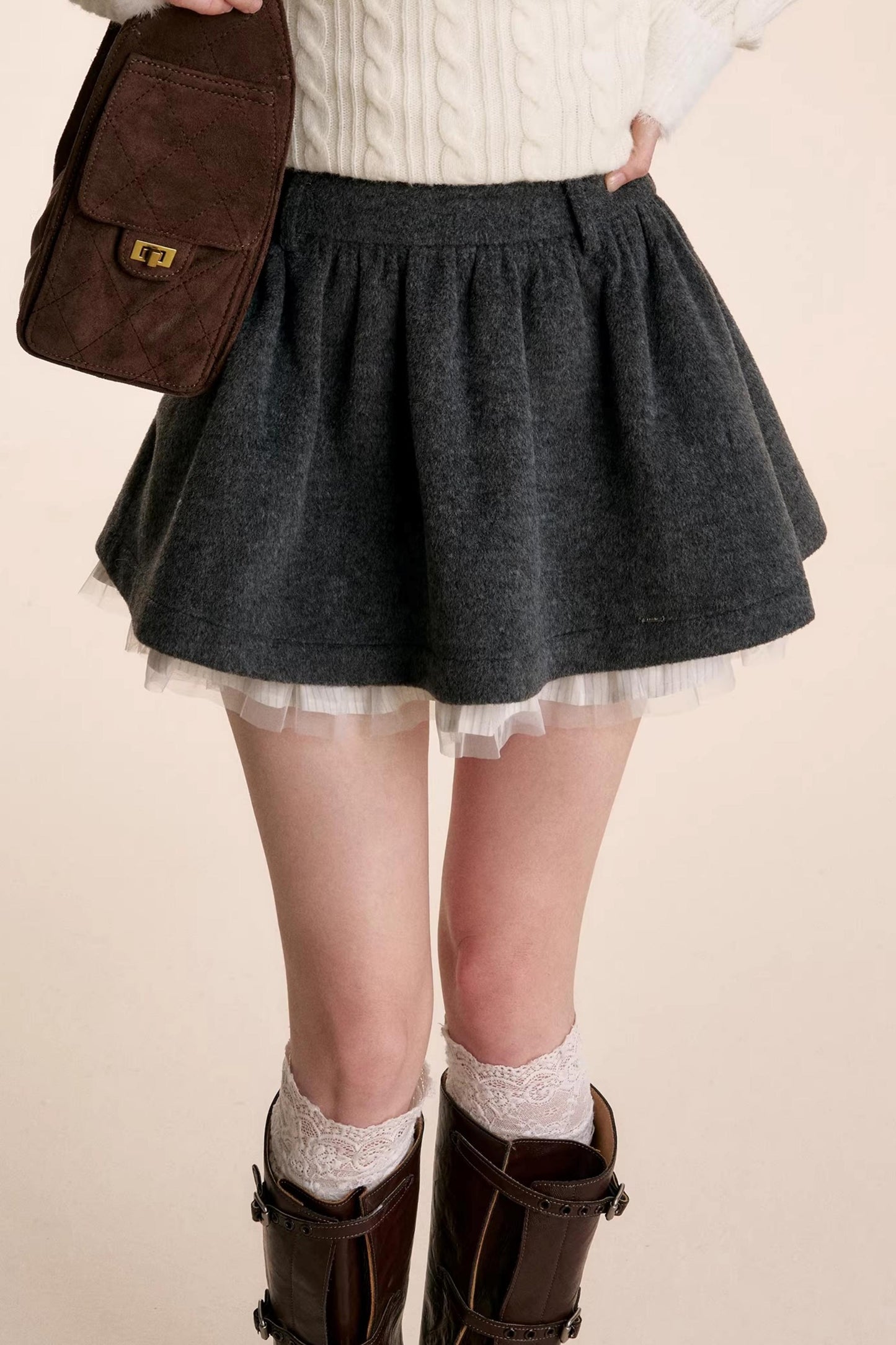 Wool Blend Patchwork Skirt