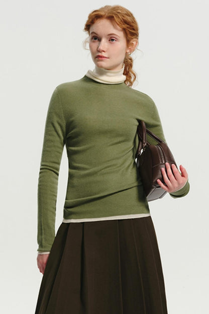 Wool Pile Collar Slim Knit Top