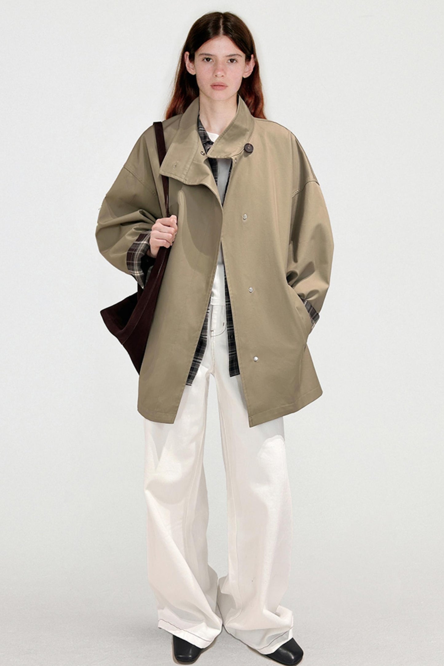 Atmospheric Plaid Patchwork Trench Coat