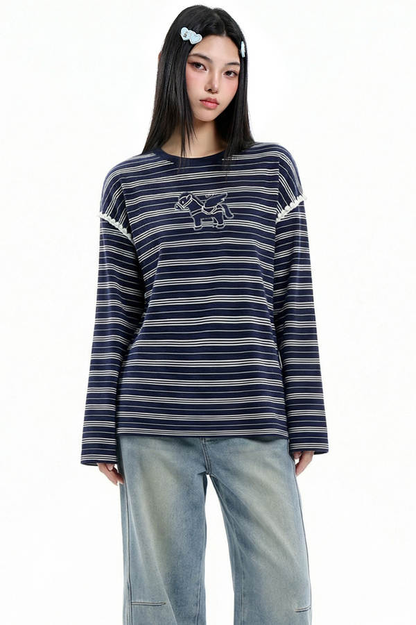 Retro Striped Crew Neck Top