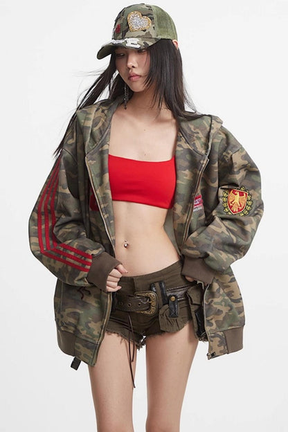 Camouflage Hooded Zip Jacket