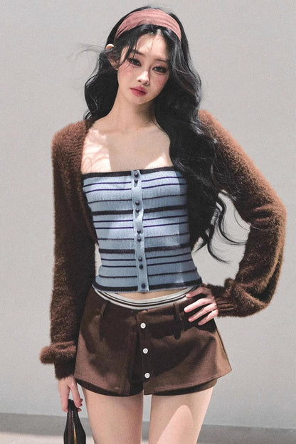 Blue Knitted Striped Top Set-Up