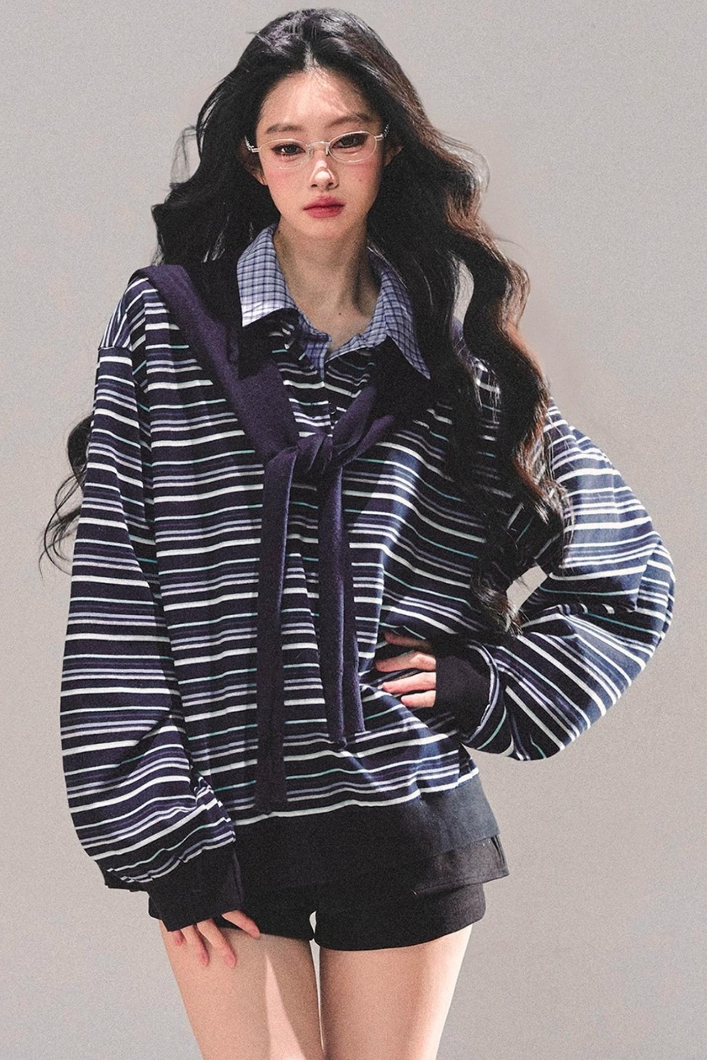 Striped Polo Collar Top