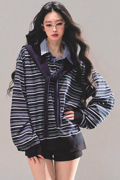 Striped Polo Collar Top