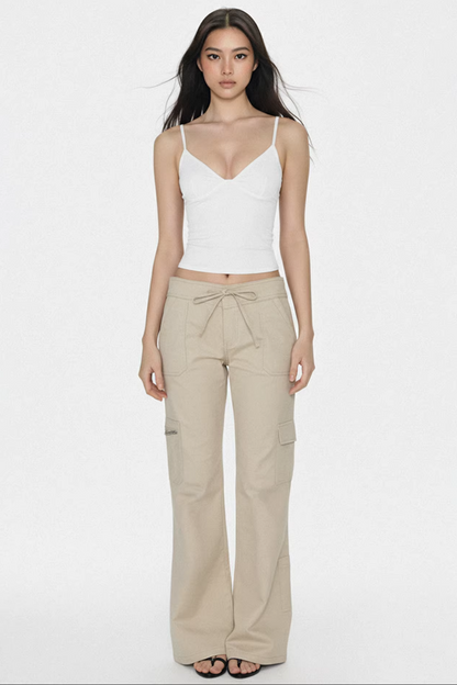 Khaki Flared Workwear Pants