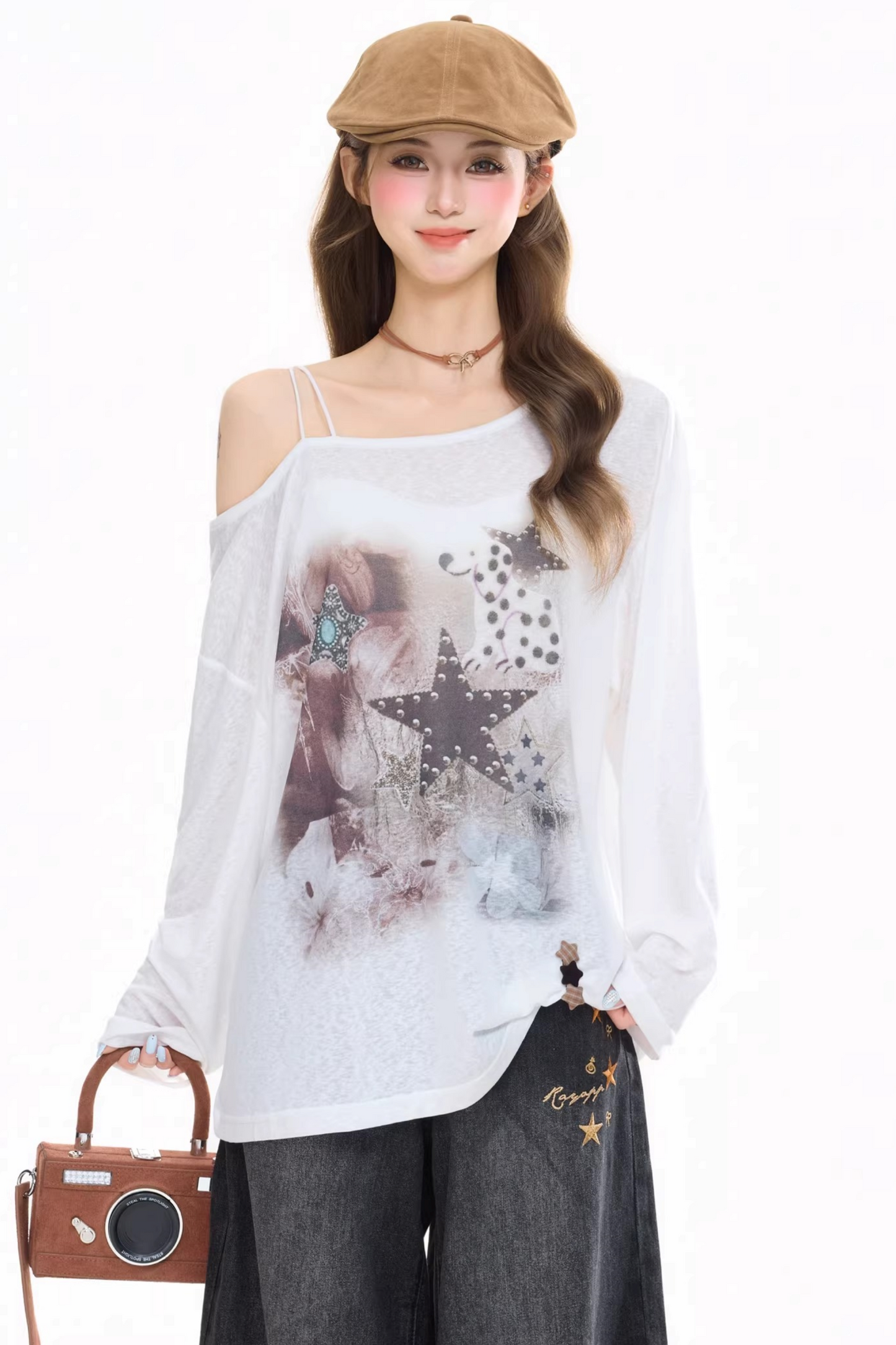 Star-Patterned Off-Shoulder Blouse