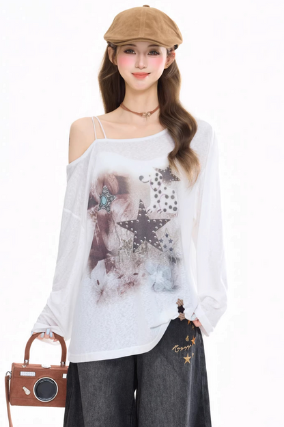 Star-Patterned Off-Shoulder Blouse