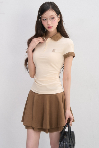 레이스 장식 폴로 블라우스
