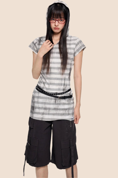 Vintage Striped Hooded Tee