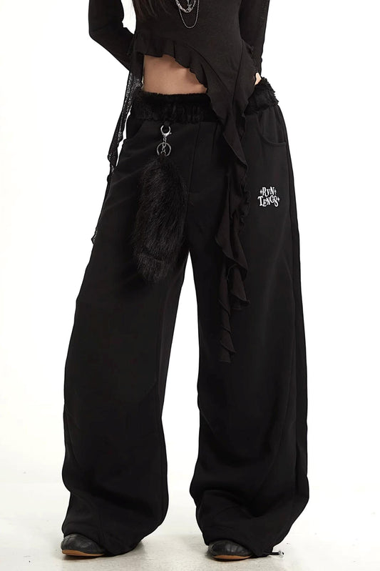 Retro Embroidered Wide-Leg Pants