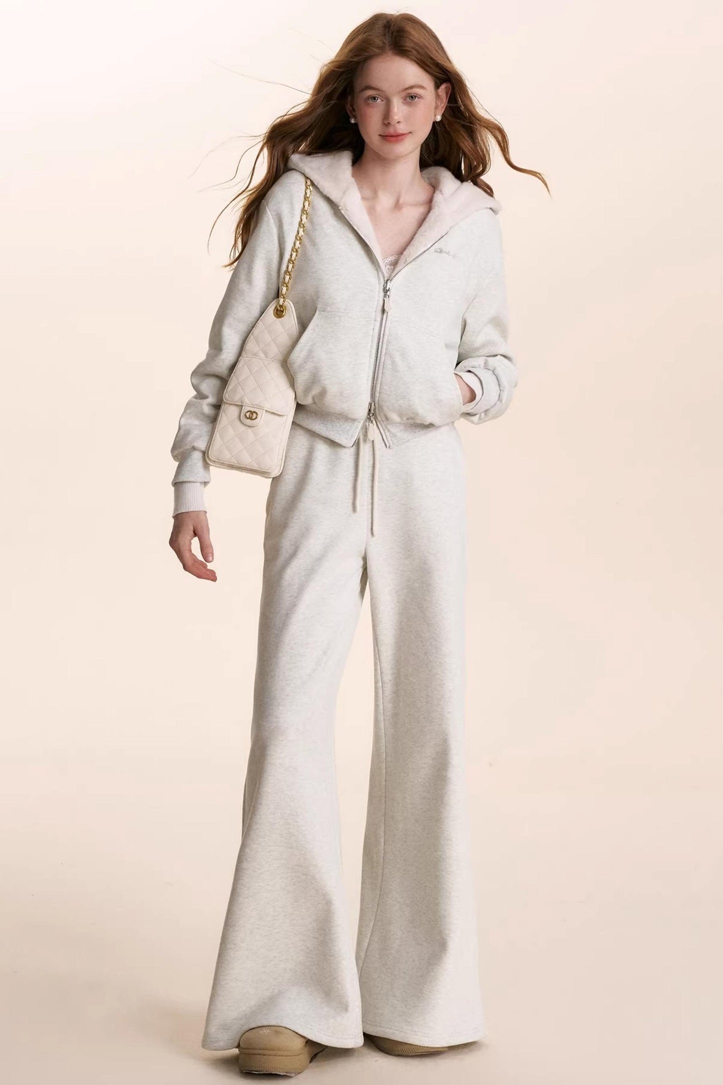 Hooded Plush Jacket & Fleece Pants Set-Up