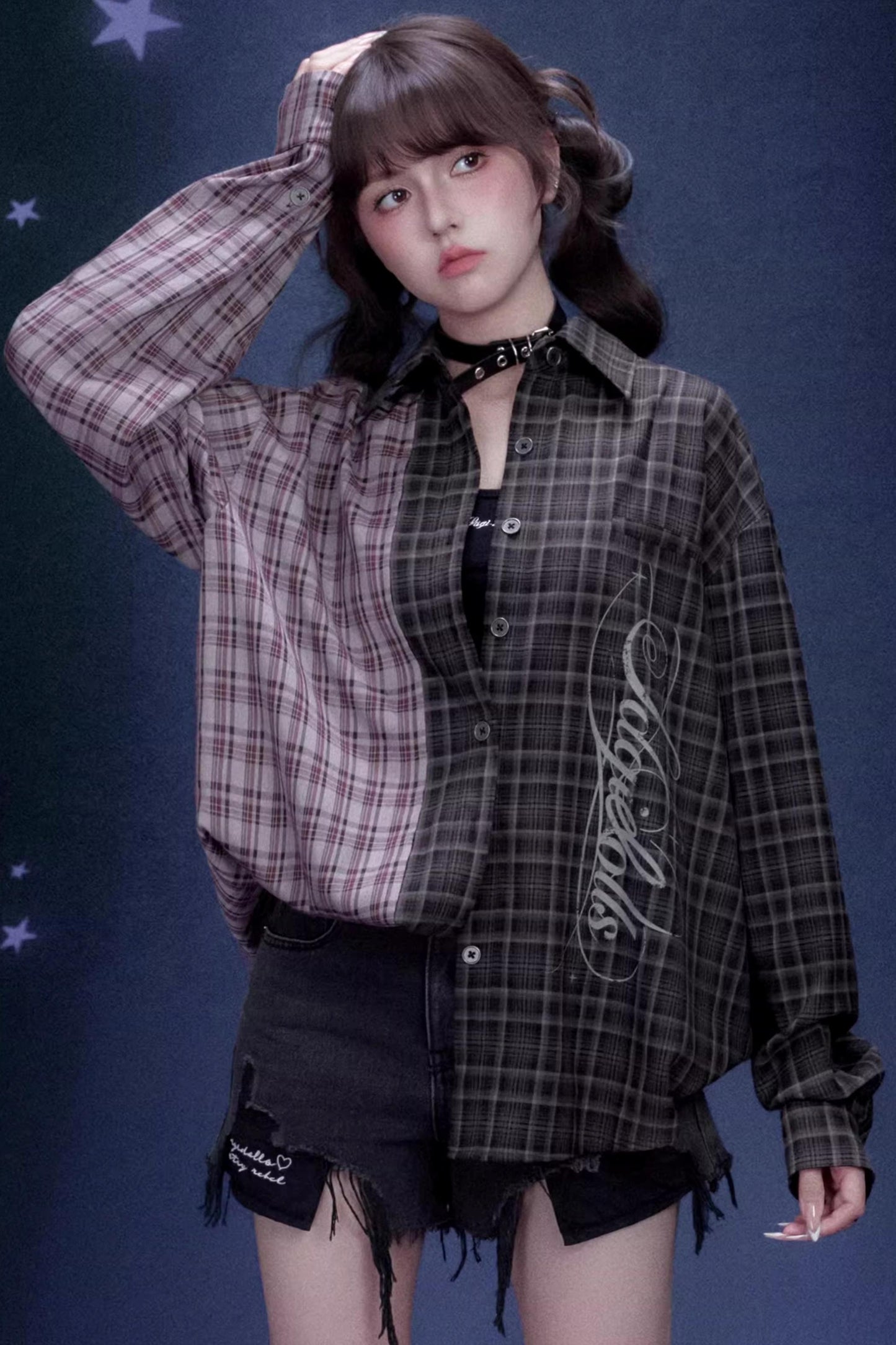 Plaid Asymmetric Patchwork Shirt