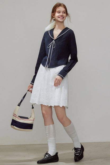 Navy Collar Womens Top