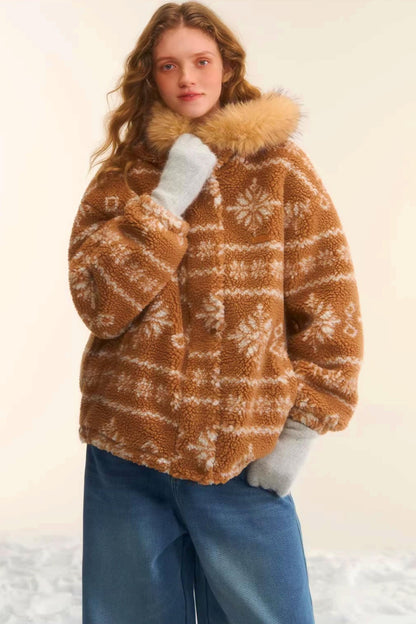 Fair Isle Fur Collar Jacket