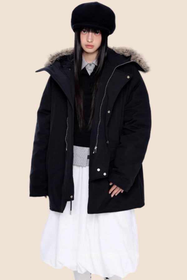 Fur Collar Hooded Parka Coat