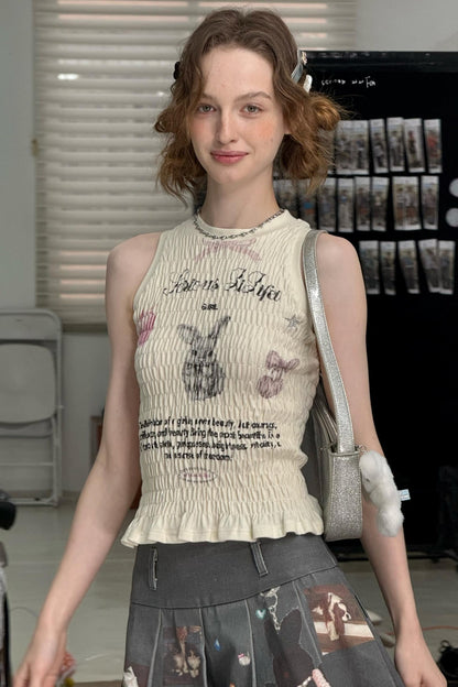 Rabbit Print Wrap Top