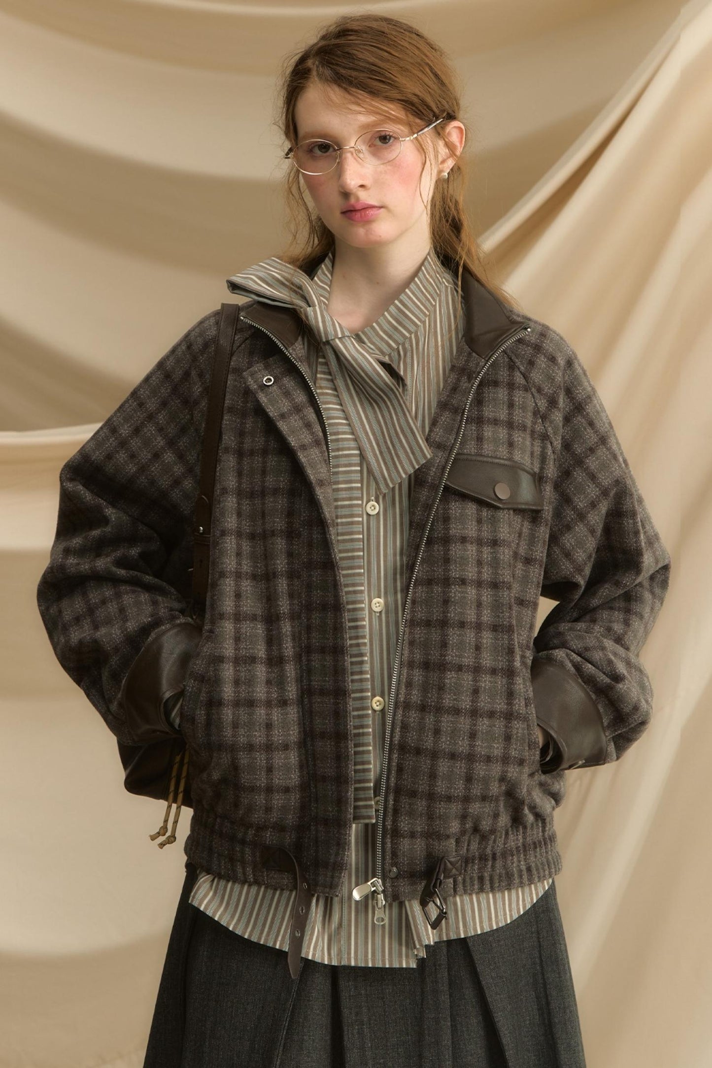 Stand Collar Plaid Woolen Jacket