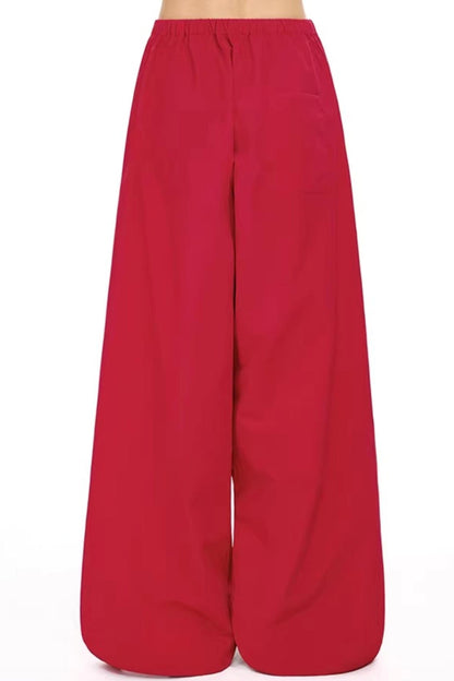 Retro Red Wide-Leg Pants