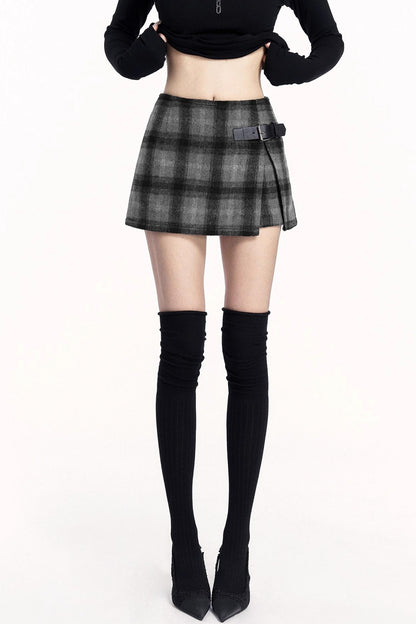 Plaid Woolen Trouser Skirt
