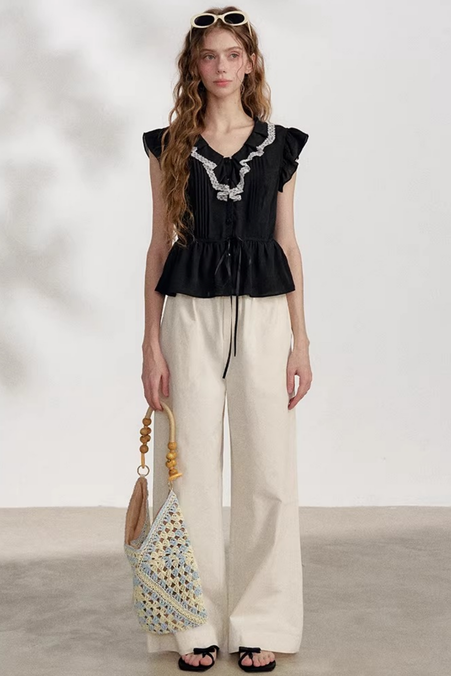 Blusa in chiffon e pizzo