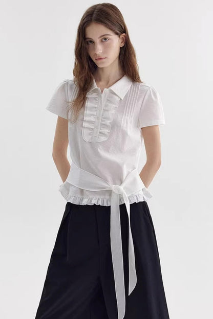 Sheer Ruffled Puff Sleeve Shirt