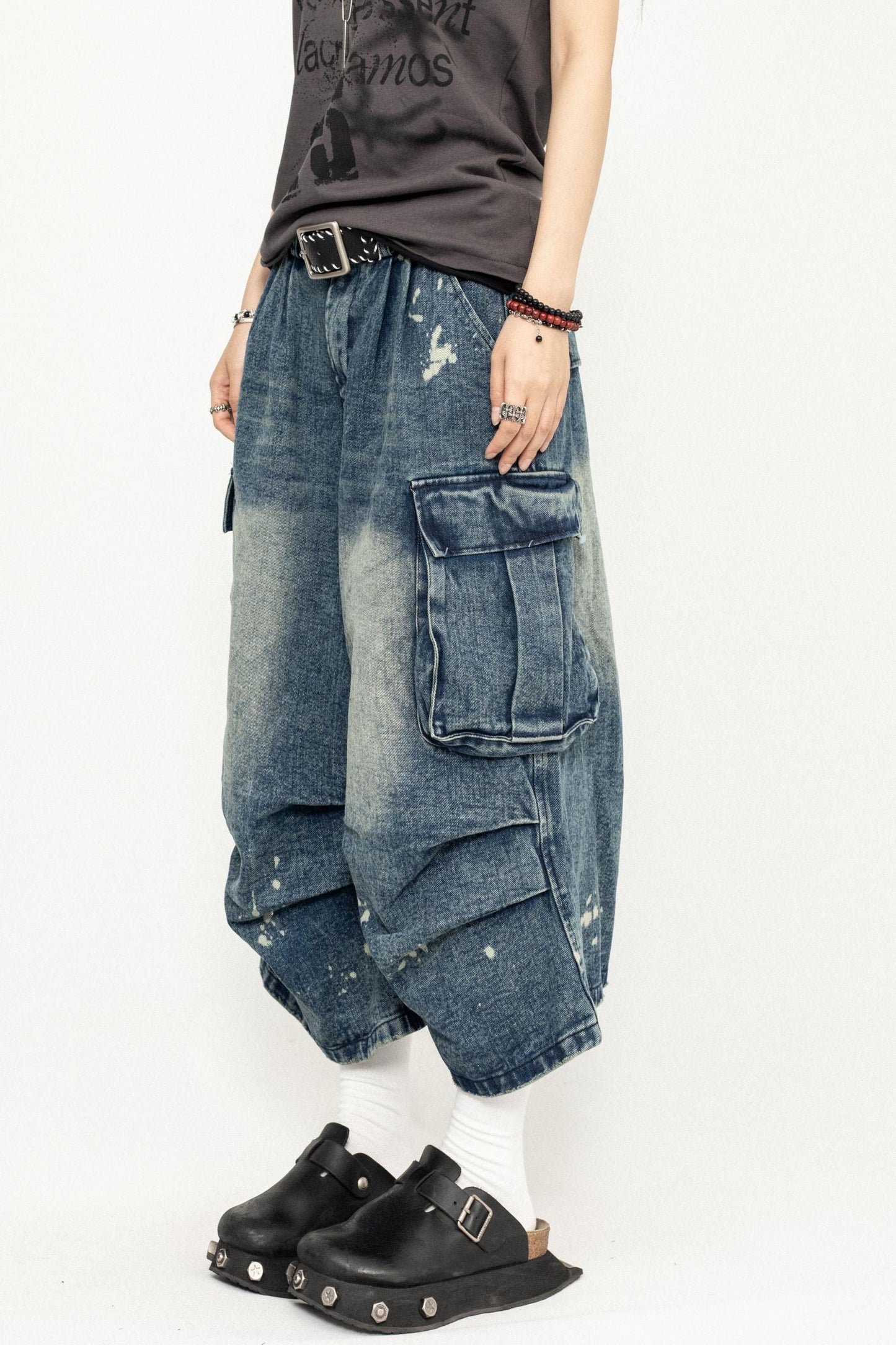 Pleated Denim Culottes Pants