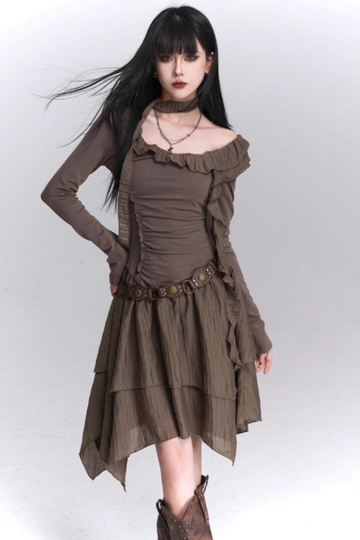 Cinched-Waist Autumn Dress