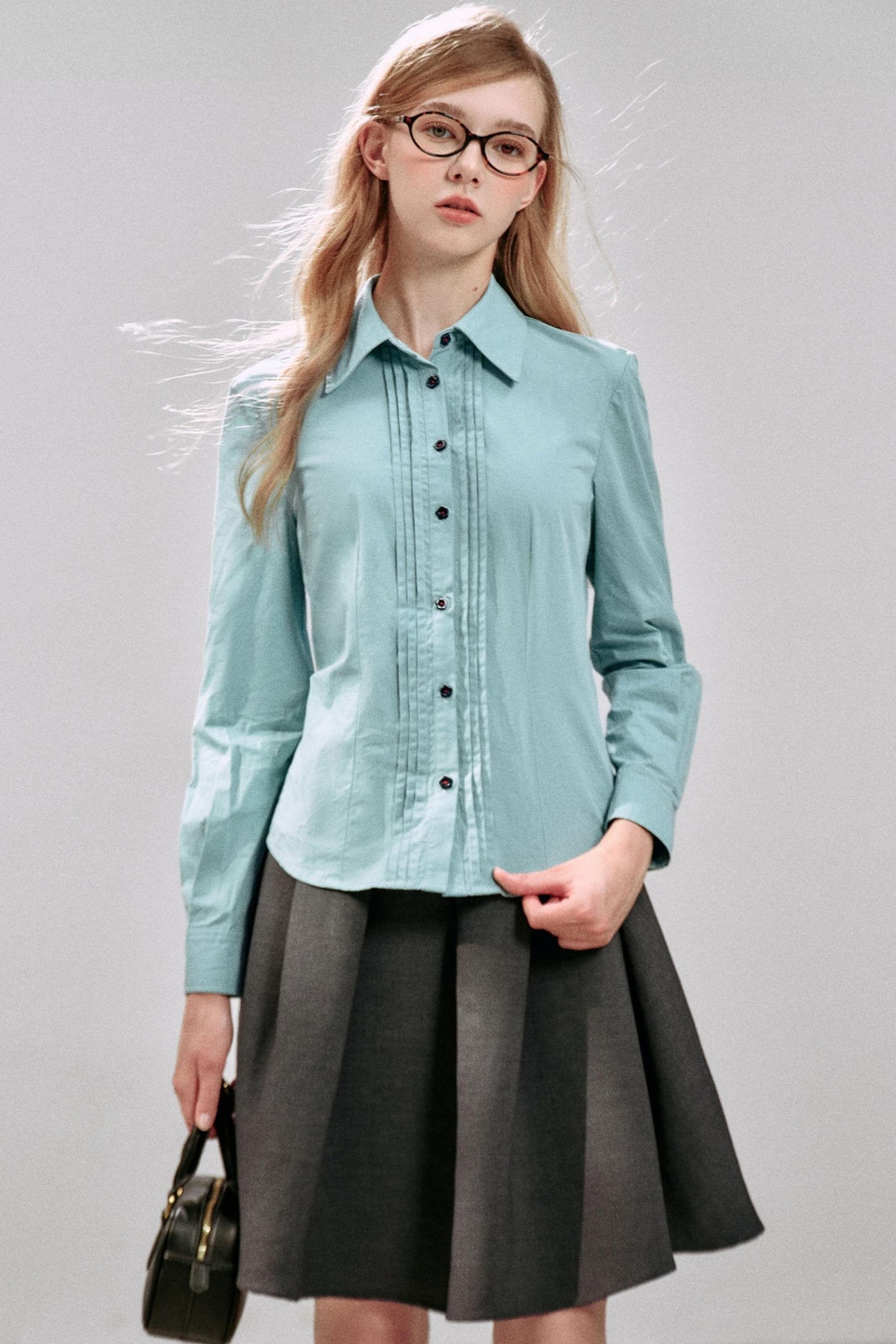 Pleated Basic Long-Sleeved Shirt