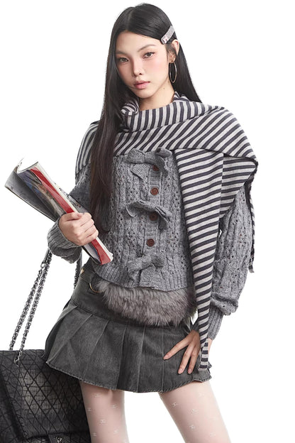 Gray Bow Knit Sweater