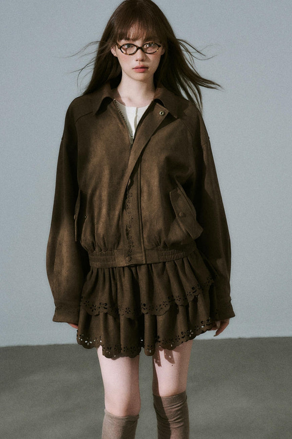 Winter Flower Suede Skirt Set-Up