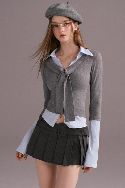 Fake Layer Slim Knit Top