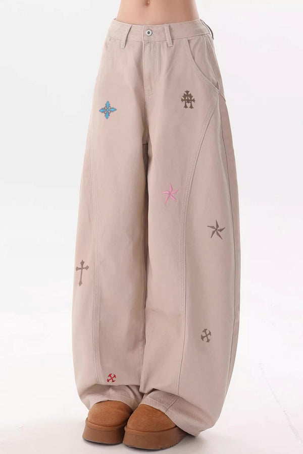 Embroidered Retro Denim Pants
