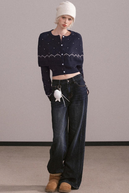 Navy Blue Knitted Cape Sweater