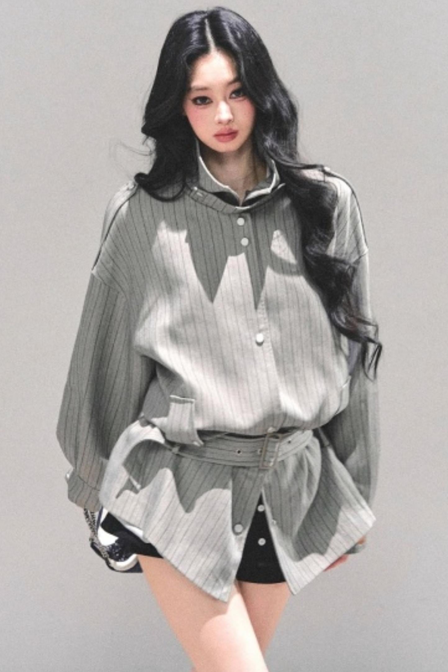 High-Neck Striped Jacket