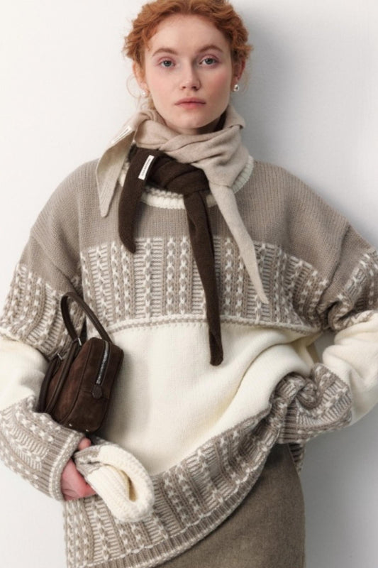 Fair Isle Retro Color-Blocked Sweater