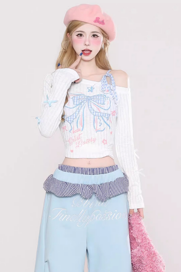 Patchwork Embroidered Off-Shoulder Top Set-Up