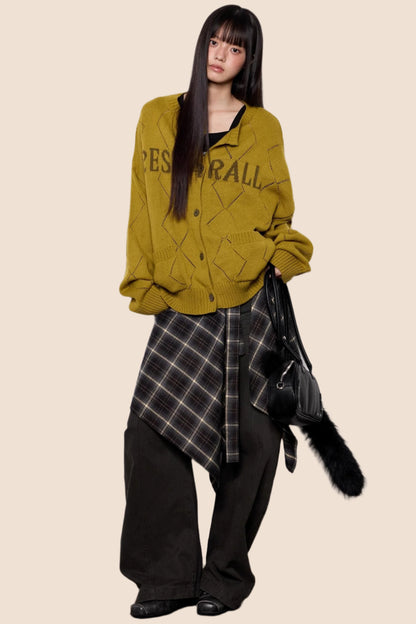 Cut-Out Monogram Casual Knit Cardigan